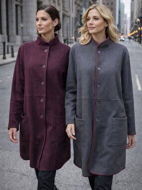 Susan Graver Women's Coat Jacket Size L Purple Grey Reversible Fleece